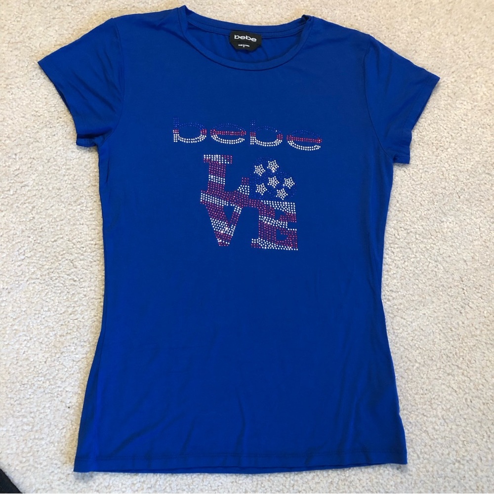Bebe Love Red, White & Blue Fitted T-Shirt